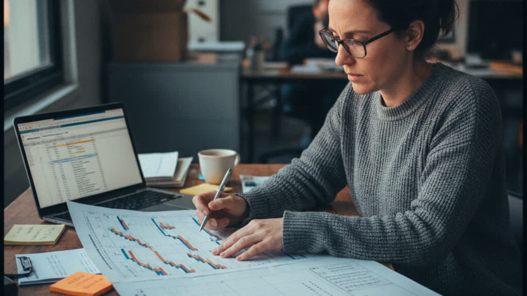 Project manager reviewing an ERP implementation timeline and budget